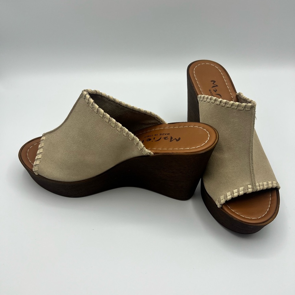 Mariella Women’s Leather Platform Wedge Beige Sandals Size 6.5 M Light W Italian - Picture 4 of 6